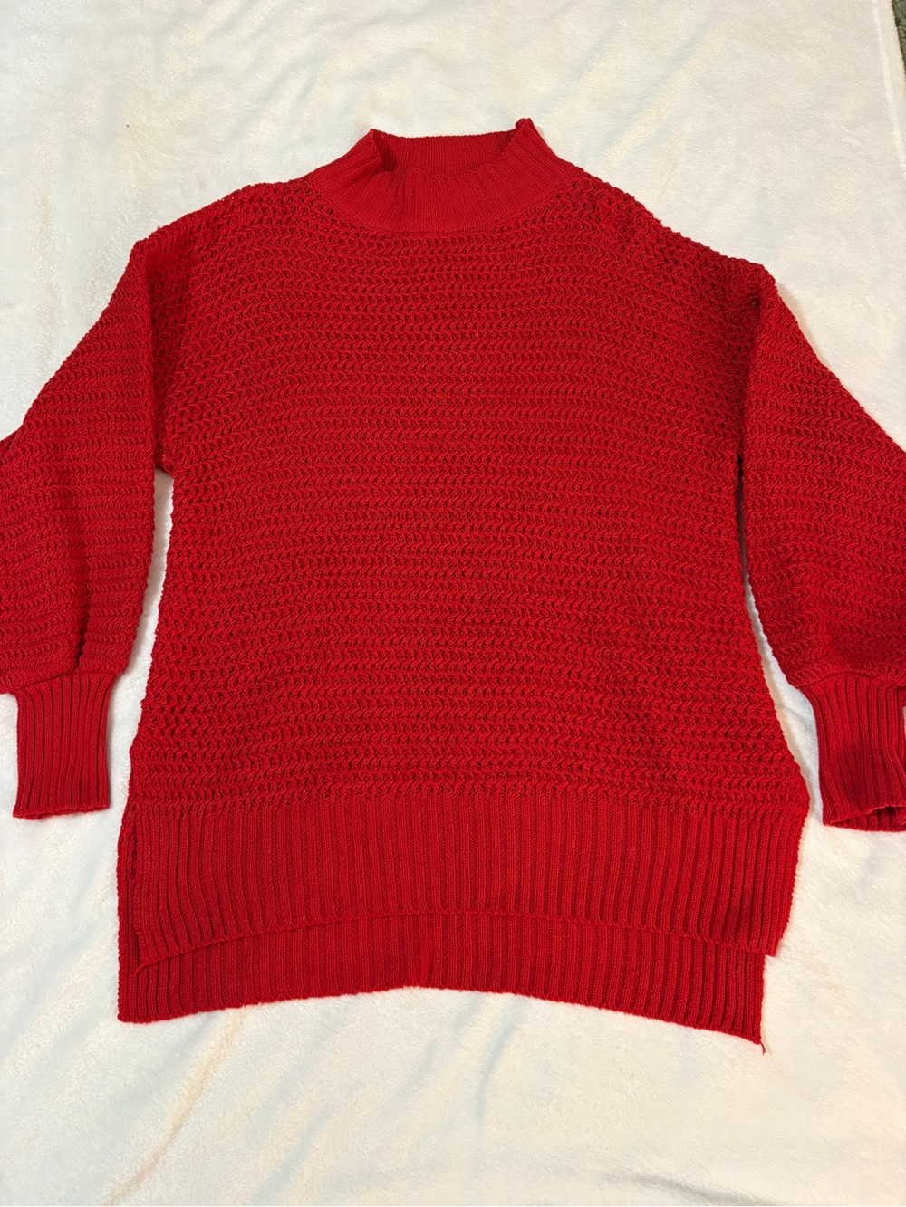 Red Women's Textured Mock-Neck Sweater